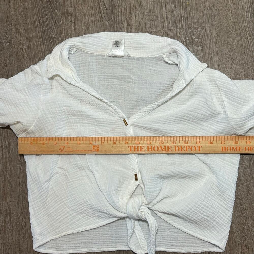Kirious Los Angeles White 100% Cotton Gauze Tie Front Button-Up Beach Blouse - Picture 8 of 9